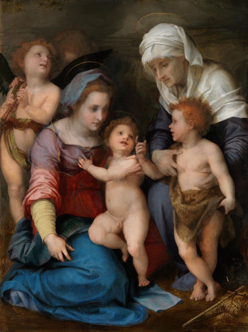 Svatá rodina (Marie s dítětem, malým Janem, svatou Alžbětou a dvěma anděly) od Andrea del Sarto