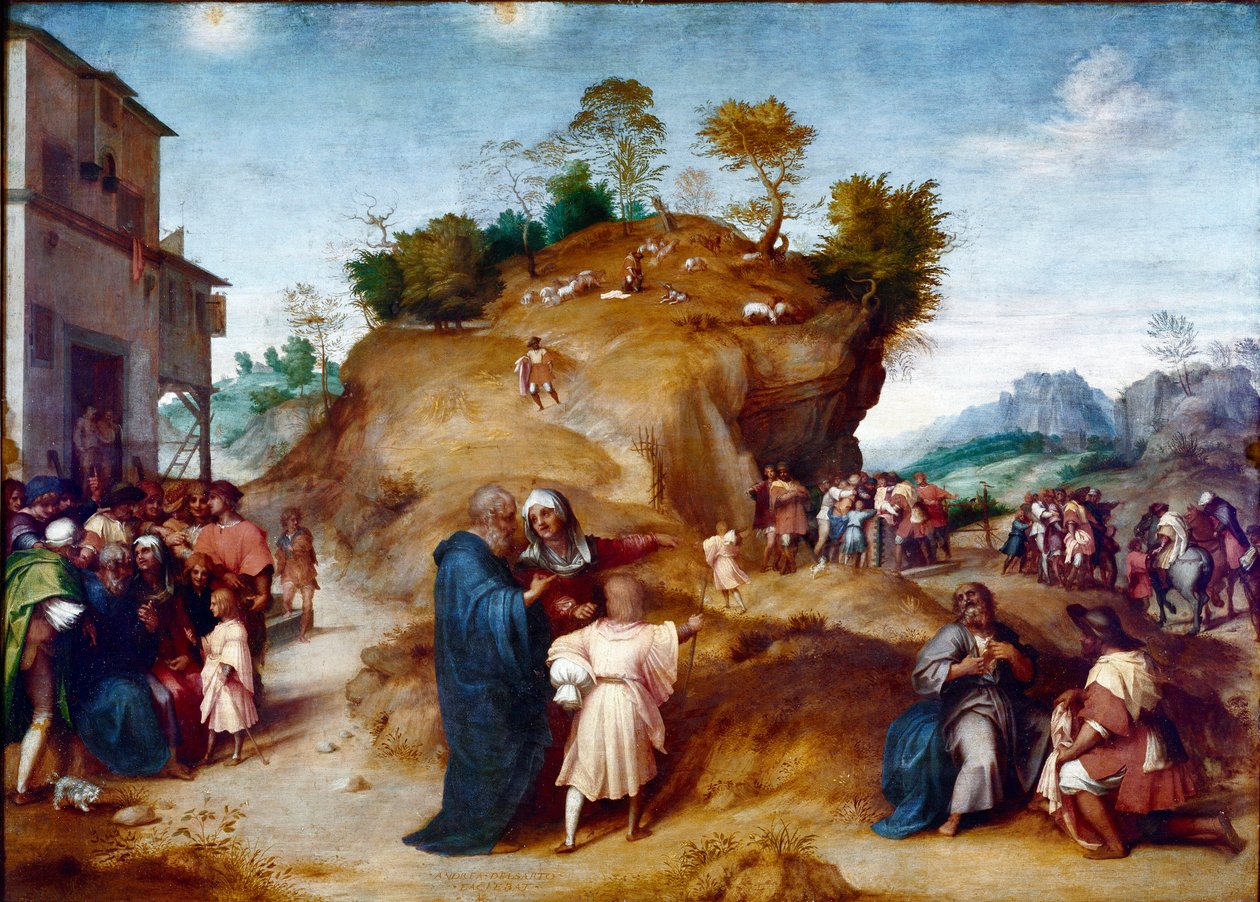 Historie Josefa, syna Jákoba: „“Josef vykládá otcovy sny““ Malba na dřevě od Andrea del Sarto (1486-1530) 1515-1517 Rozm. 98x135 cm Florencie, Palazzo Pitti, Galleria Palatina od Andrea del Sarto
