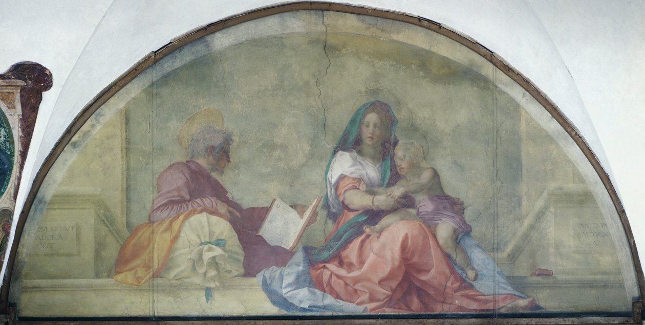 Luneta zobrazující Madonnu del Sacco od Andrea del Sarto (1486-1530), freska od Andrea del Sarto