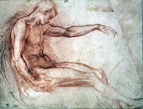 Sedící mužský akt (červená křída na papíře) od Andrea del Sarto
