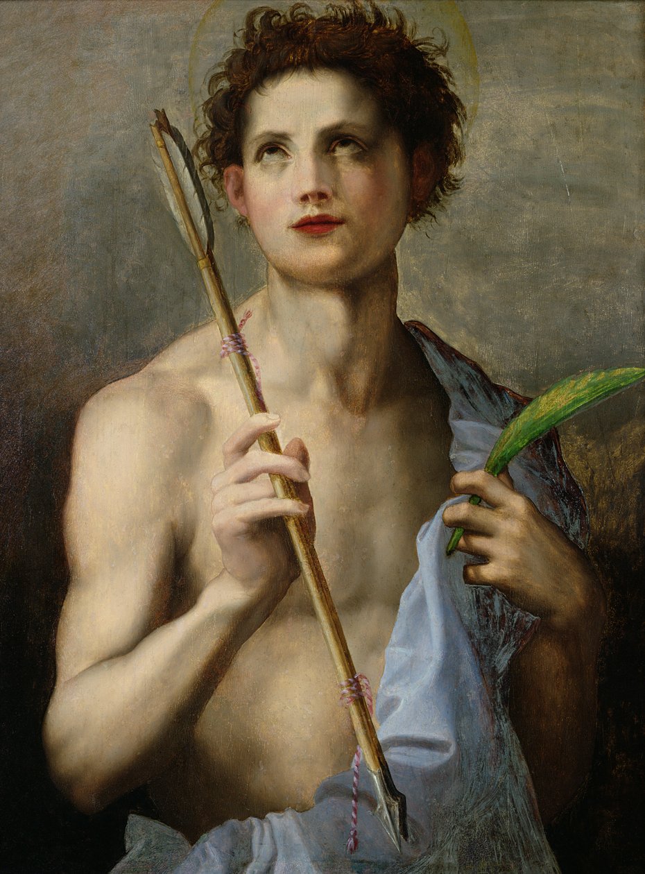 Svatý Sebastián drží dva šípy a mučednickou dlaň od Andrea del Sarto