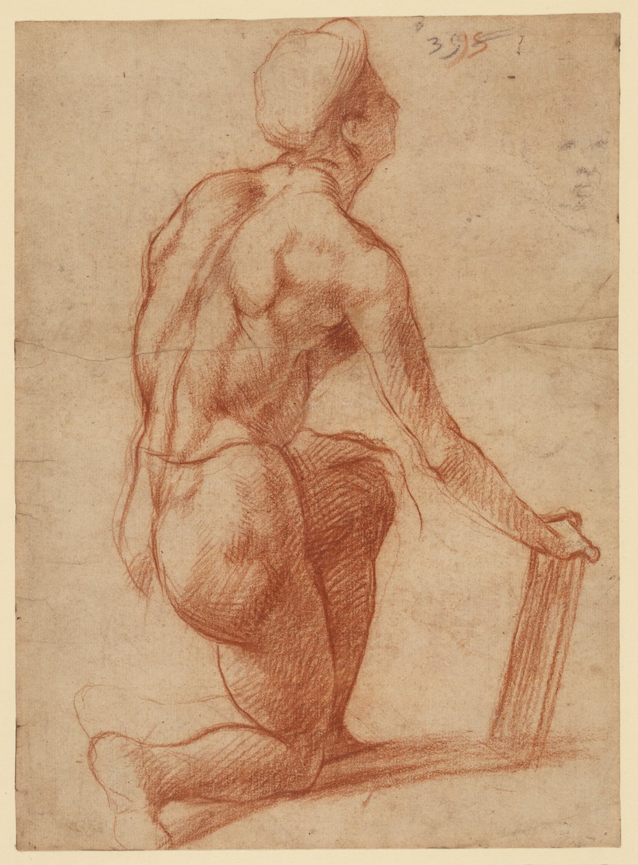 Studie klečící postavy se skicou obličeje (recto); figurální studie a obličej (verso) od Andrea del Sarto
