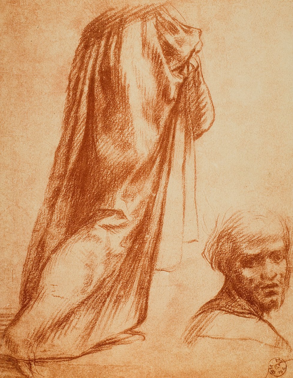 Studie drapérie a mužského portrétu; kresba Andrea del Sarto. Gabinetto dei Disegni e delle Stampe, Galerie Uffizi, Florencie od Andrea del Sarto