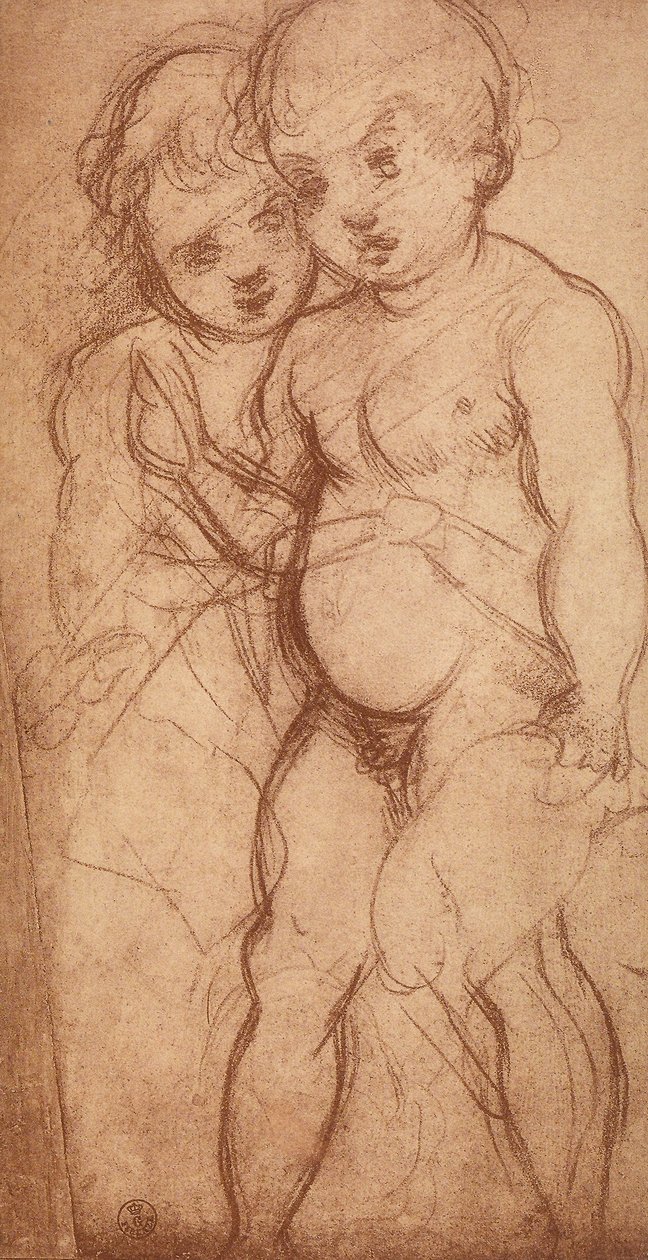 Studie o dvou cherubech; kresba Andrea del Sarto. Gabinetto dei Disegni e delle Stampe, Galerie Uffizi, Florencie od Andrea del Sarto