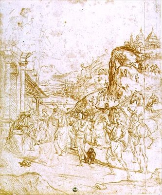 Klanění tří králů (křída na papíře) od Andrea del Sarto