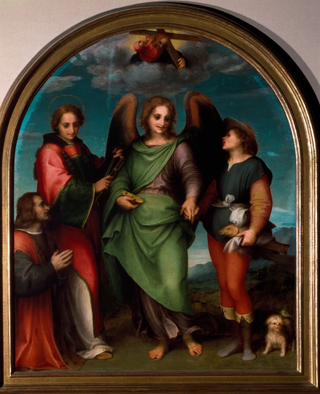 Archanděl Rafael, svatý Leonard, Tobie a sponzor klečící (obraz od Andrea del Sarto
