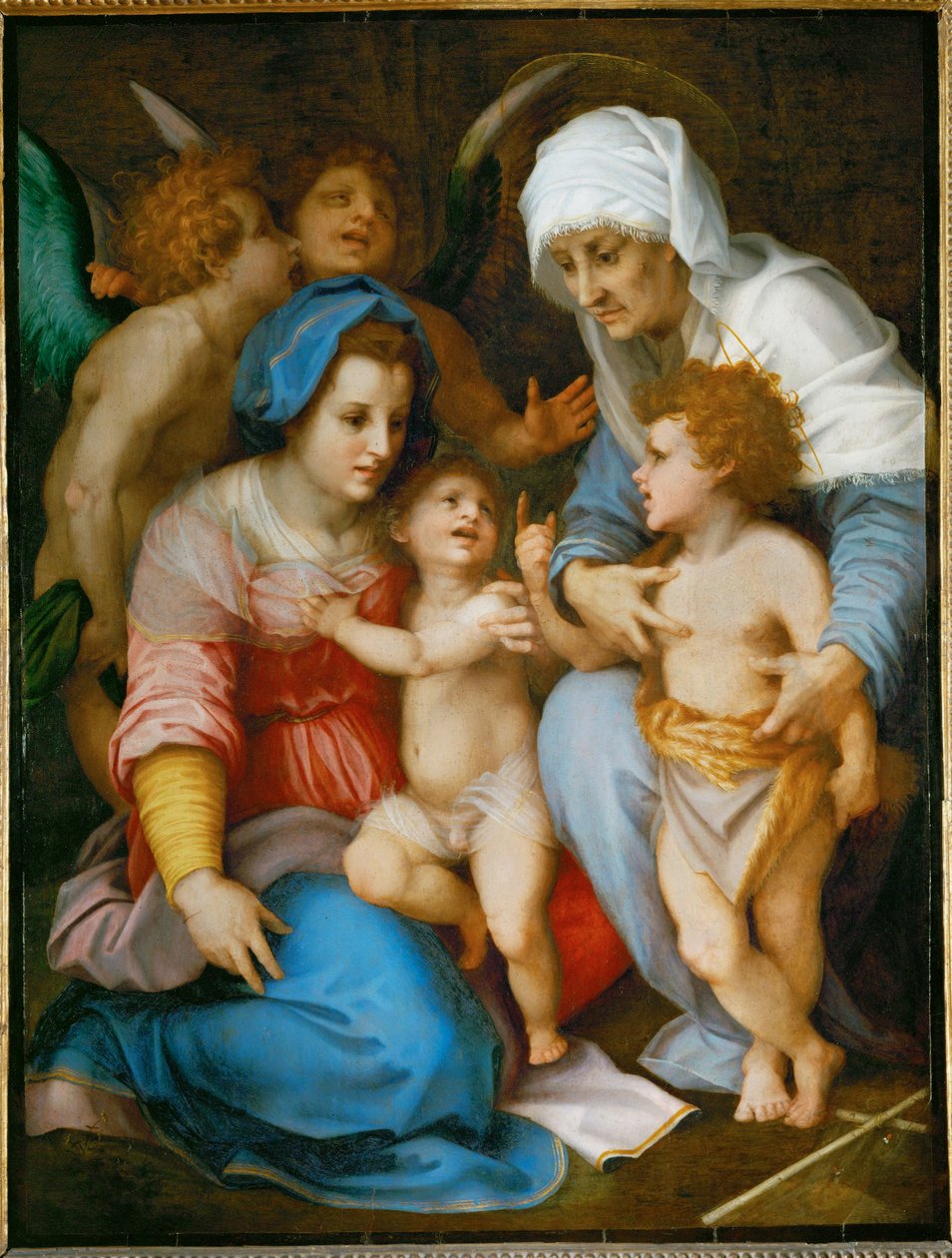 Svatá rodina. Svatá Marie, Ježíš, svatý Jan Křtitel a jeho matka svatá Alžběta... od Andrea del Sarto