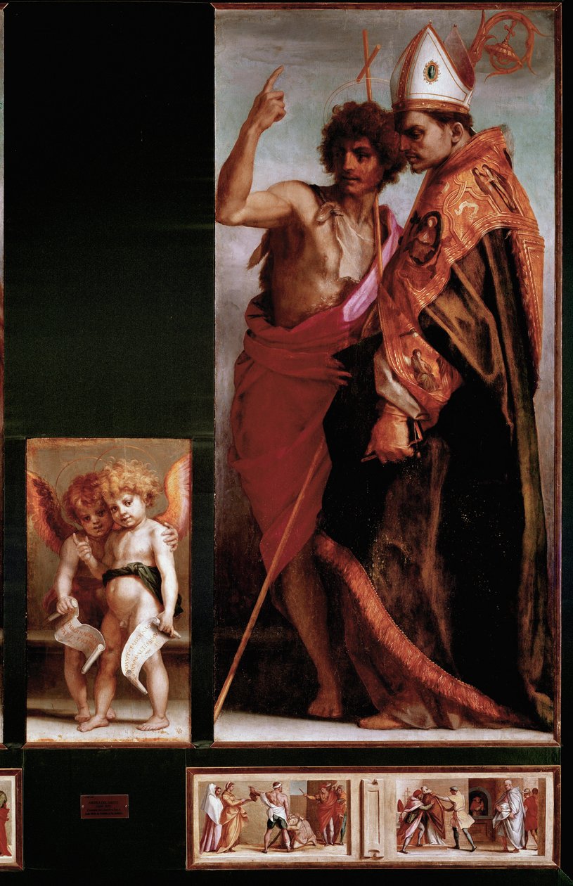 Oltář Vallombrosa: sv. Jan Křtitel a sv. Bernard degli Uberti, boční panely. (olej na panelu od Andrea del Sarto