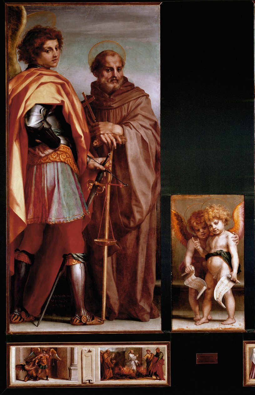 Oltář Vallombrosa: sv. Michael a Giovanni Gualberto, boční panely. (olej na panelu od Andrea del Sarto