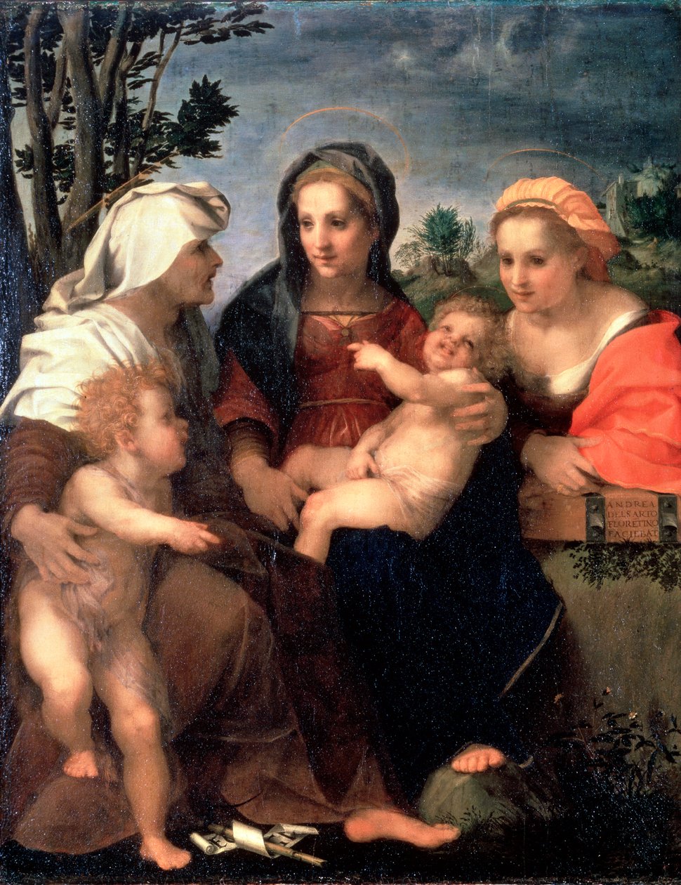 Panna a dítě se svatými Kateřinou, Alžbětou a Janem Křtitelem, 15. léta 16. století. od Andrea del Sarto
