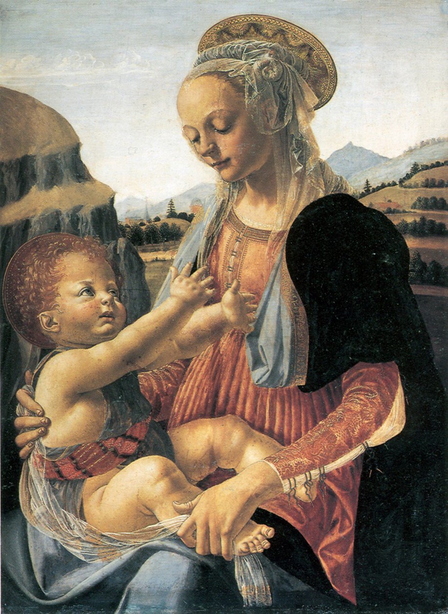 Německy: Maria mit dem Kind Panna se sedícím dítětem od Andrea del Verrocchio