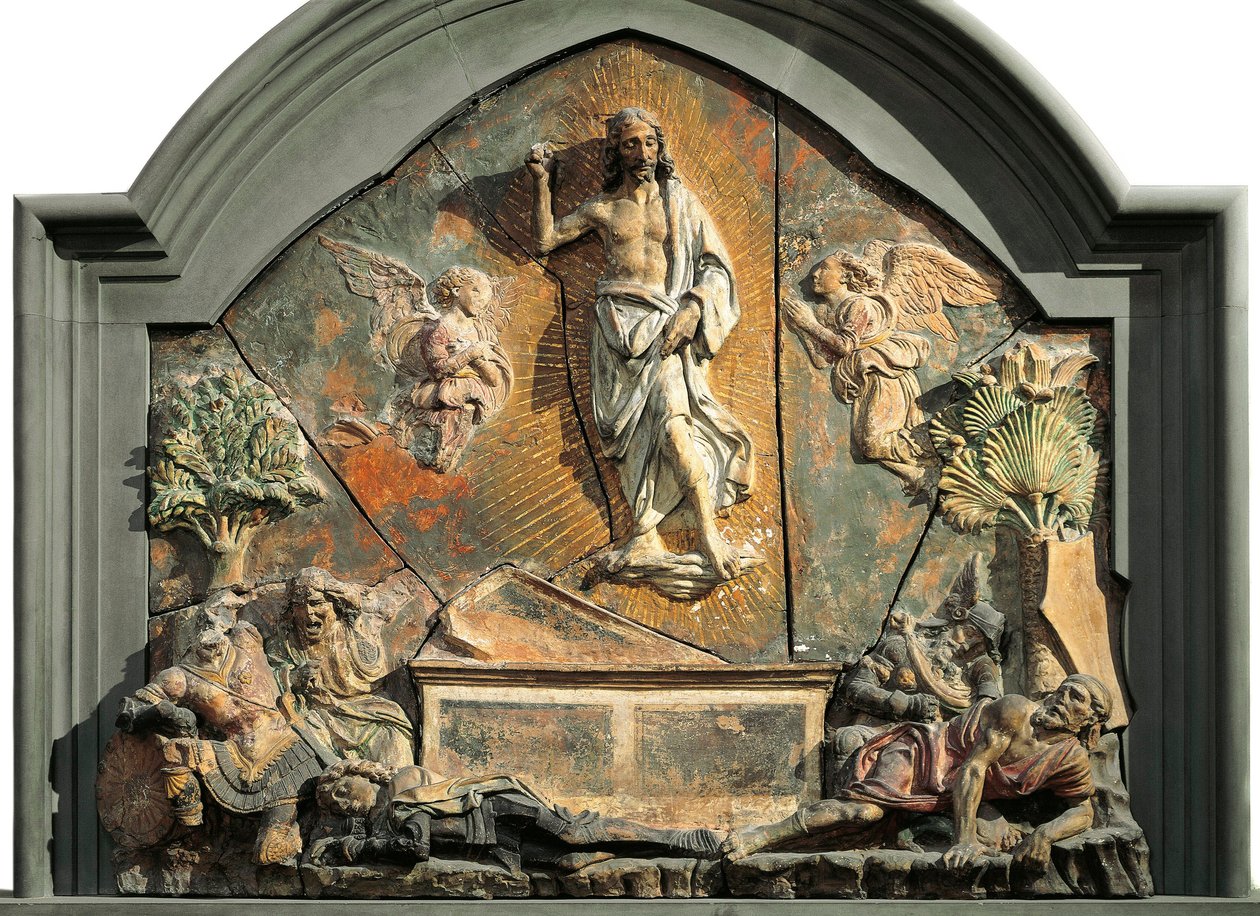 Vzkříšení Krista (Spící voják je znázorněn jako Laurent de Medici (Lorenzo Nádherný) Polychromovaný terakotový reliéf od Andrea del Verrocchio (1437-1488) Museo Nazionale del Bargello Florencie z 15. století od Andrea del Verrocchio