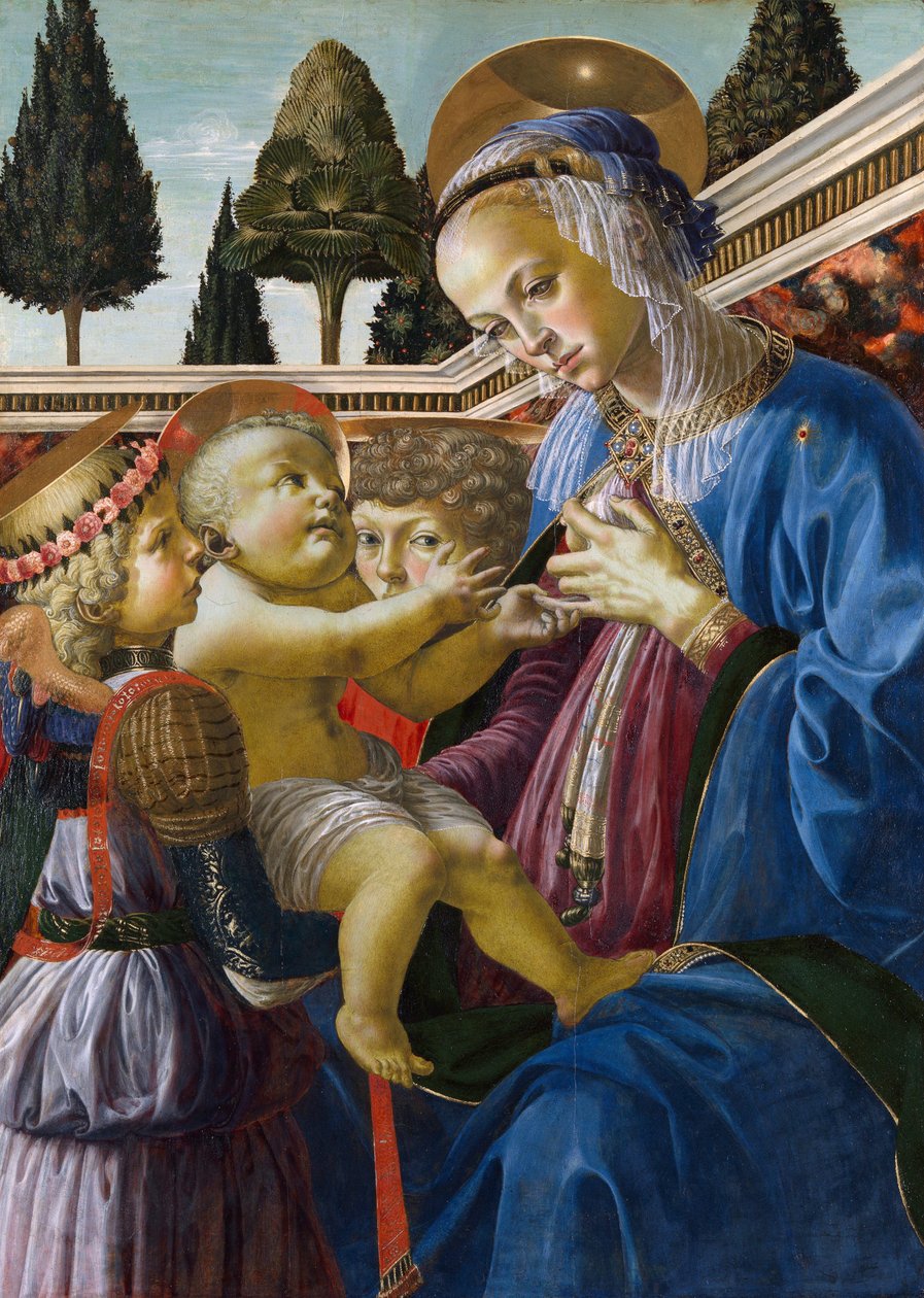 "Madona a dítě se dvěma anděly"" Obraz Andrea del Verrocchio (1437-1488) 1467-1469 Londýnská národní galerie od Andrea del Verrocchio