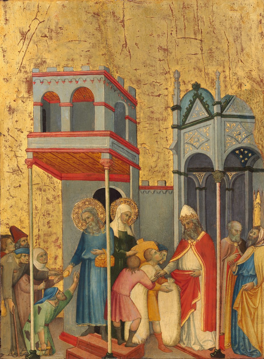 Joachim a Anna dávat jídlo chudým a obětovat chrámu, c. 14001405. od Andrea di Bartolo