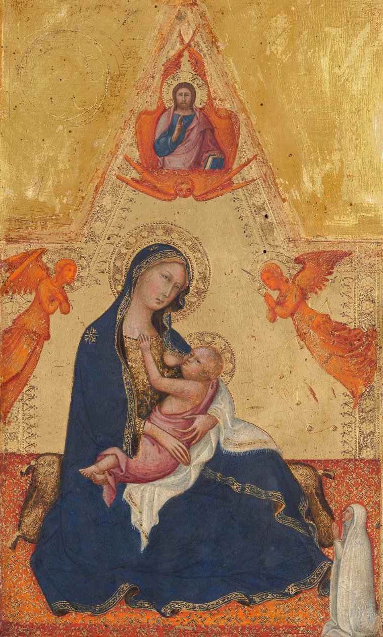 Madona pokory, Žehnající Kristus, Dva andělé a dárce [avers], c. 13801390. od Andrea di Bartolo