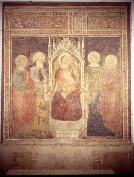 Madonna a dítě s SS. Elia, Jan Křtitel, Nicolas a Leonard (freska) od Andrea di Bonaiuto (fl.1343 77)
