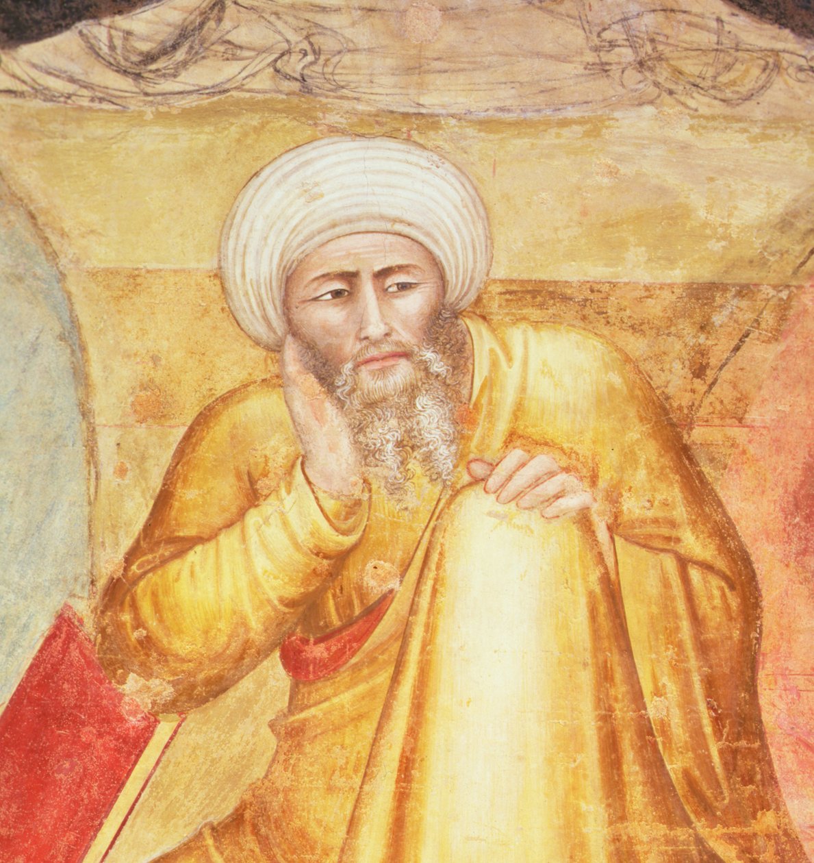 Triumf svatého Tomáše Akvinského, detail postavy pod trůnem, ze Španělské kaple, kolem 1365 (freska) od Andrea di Bonaiuto (fl.1343 77)