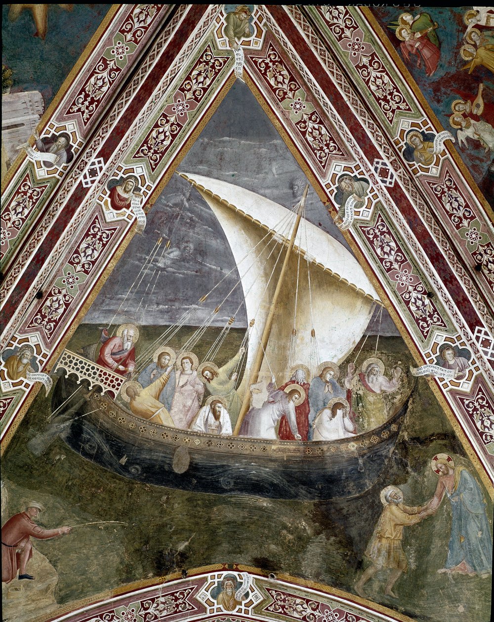Pyhän apostoli Pietarin avaruusalus. (Kristus tyynnyttää myrskyn Tiberias-järvellä) od Andrea di Bonaiuto (fl.1343 77)