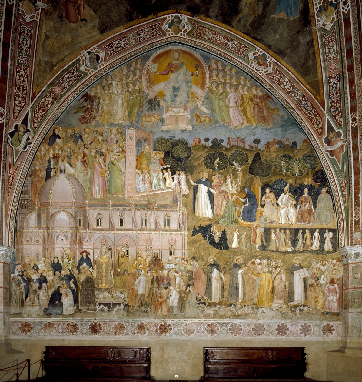 Triumf katolické církve a dominikánského řádu. Kaple Spagniardů (Freska od Andrea di Bonaiuto (fl.1343 77)