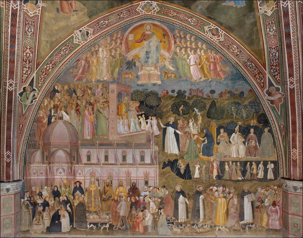 Via Veritatis, militantní a vítězný kostel (Le chemin de verite, militantní Eglise et triomphante) - Freska Cappellone degli Spagnoli par Andrea di Bonaiuto od Andrea di Bonaiuto (fl.1343 77)