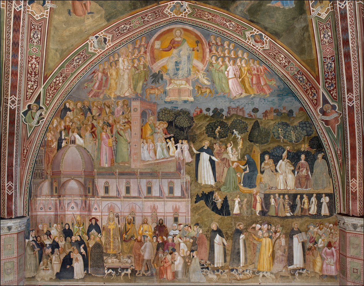 Triumph of the Church, Church Militant and Triumphant Alternativní názvy:  Alegorie činné a vítězné církve a dominikánského řádu od Andrea di Bonaiuto