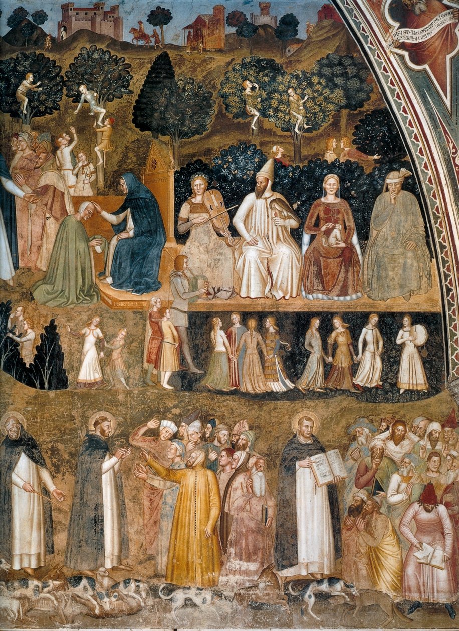 Triumph of the Church, Church Militant and Triumphant Alternativní názvy:  Alegorie činné a vítězné církve a dominikánského řádu od Andrea di Bonaiuto