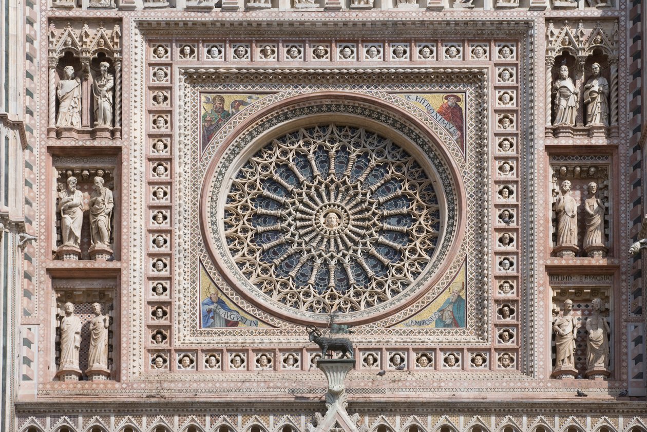 Růžové okno, katedrála Santa Maria Assunta, Orvieto, Umbrie, Itálie od Andrea di Cione Orcagna