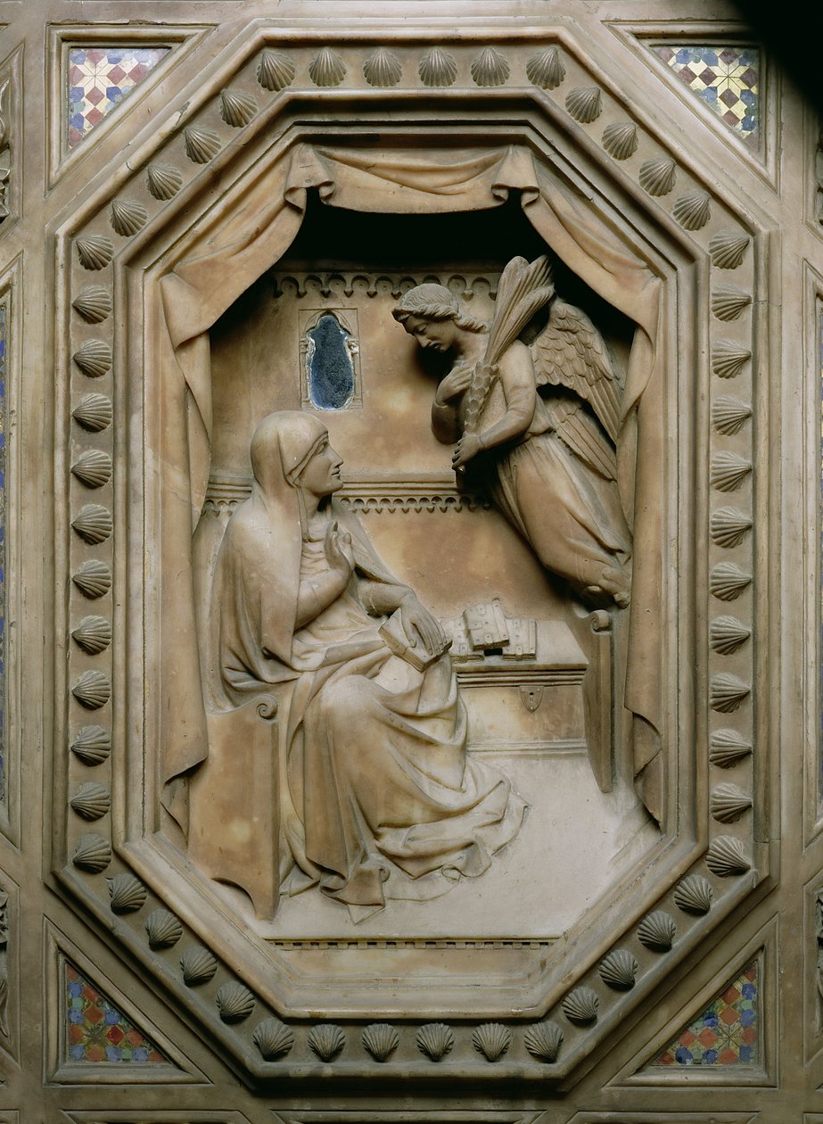 Tabernacle, detail Zvěstování Panny Marie, 1359 kámen od Andrea di Cione Orcagna