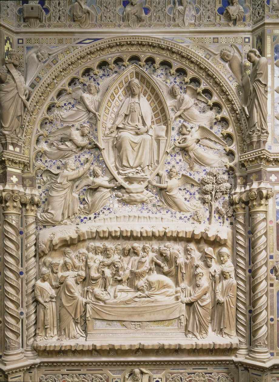 Tabernákl, detail znázorňující smrt a nanebevzetí Panny Marie, 1359 od Andrea di Cione Orcagna