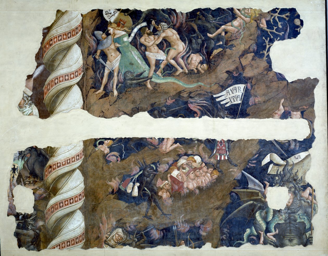 Triumf smrti, detail fragmentů zobrazujících peklo, 1348 freska od Andrea di Cione Orcagna