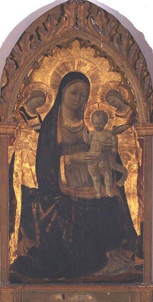Madonna a dítě se dvěma anděly (tempera na panelu) od Andrea di Giusto Manzini