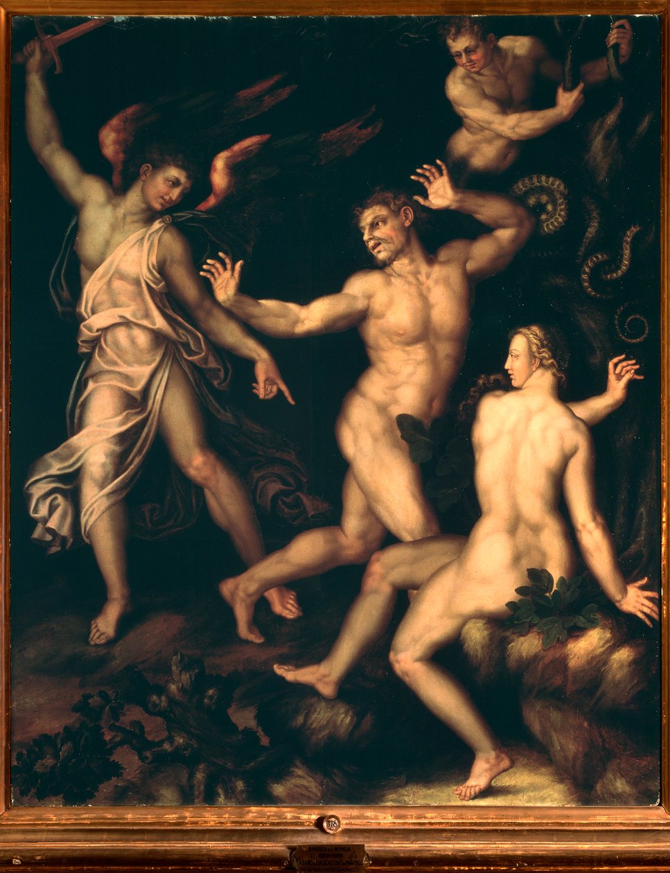Adam a Eva vyhnaní z ráje (Malba od Andrea di Mariotto del Minga