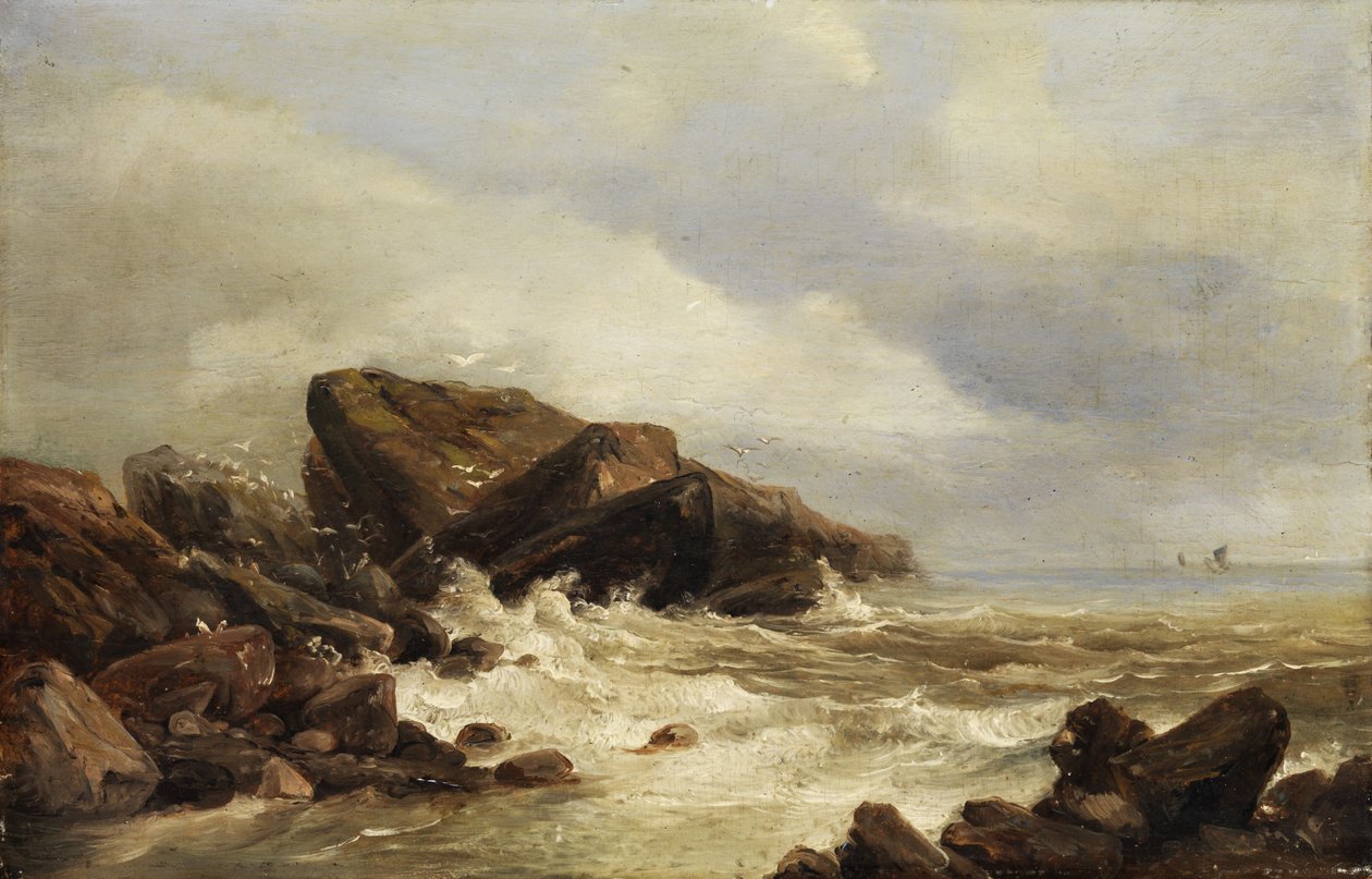 Skalnaté pobřeží v příboji od Andreas Achenbach