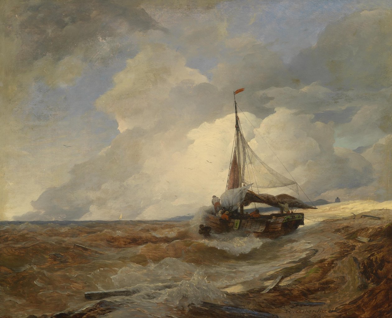 Rybářská loď v nouzi od Andreas Achenbach