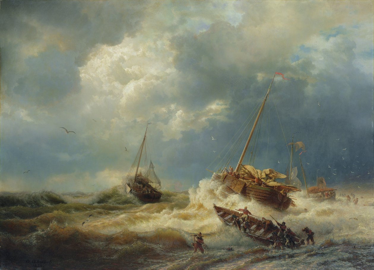 Lodě v bouři na holandském pobřeží, 1854 od Andreas Achenbach