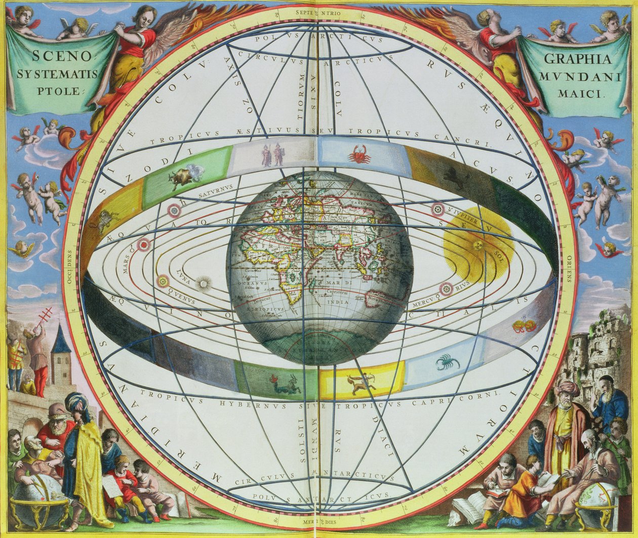 Mapa křesťanských souhvězdí z hospody „Nebeský atlas nebo harmonie vesmíru“ (Atlas coelestis seu harmonia macrocosmica). od Joannese Janssonia, Amsterdam, 1660-61 (ručně kolorovaný en od Andreas Cellarius