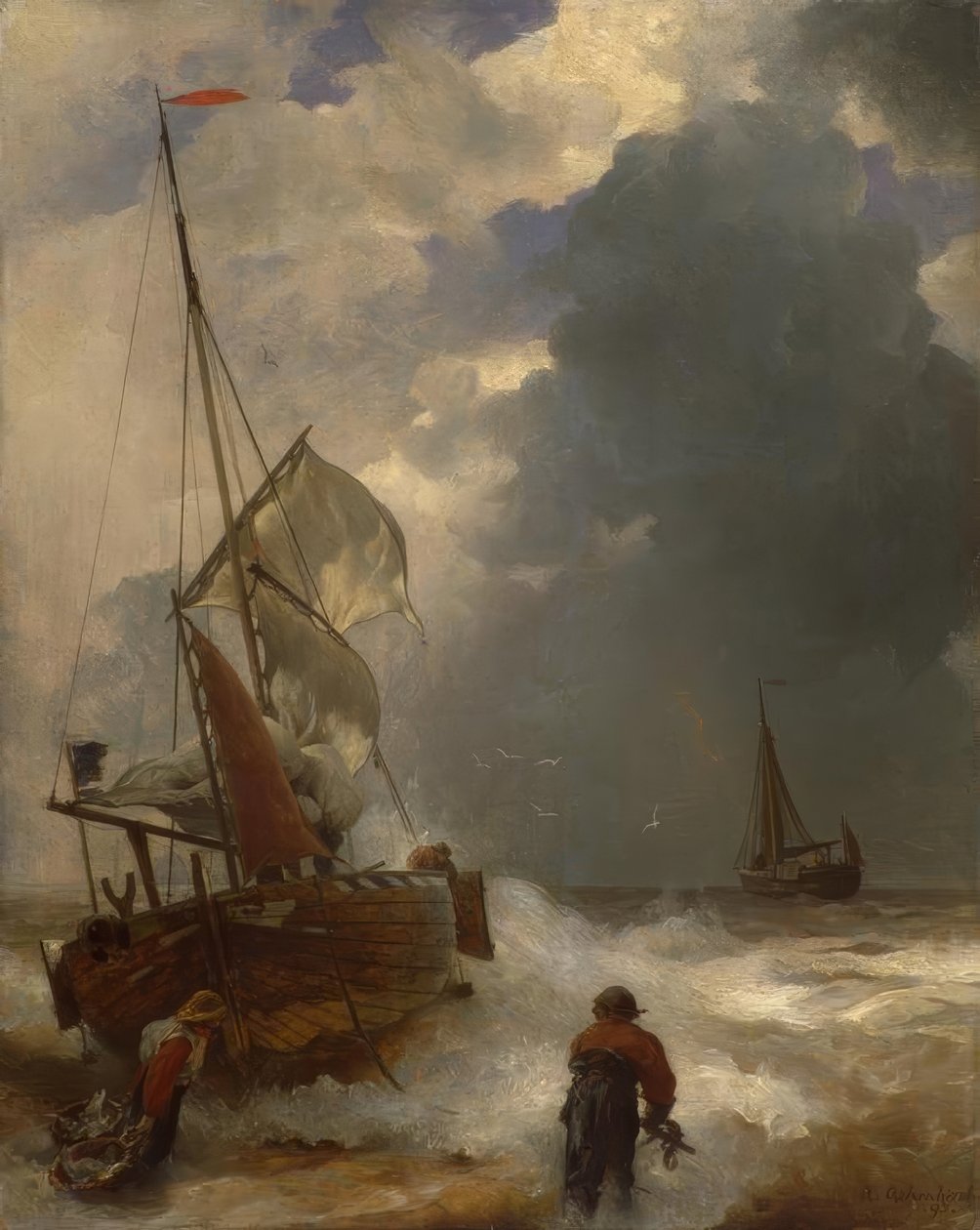 A. Achenbach, vylodění rybářů od Andreas Achenbach