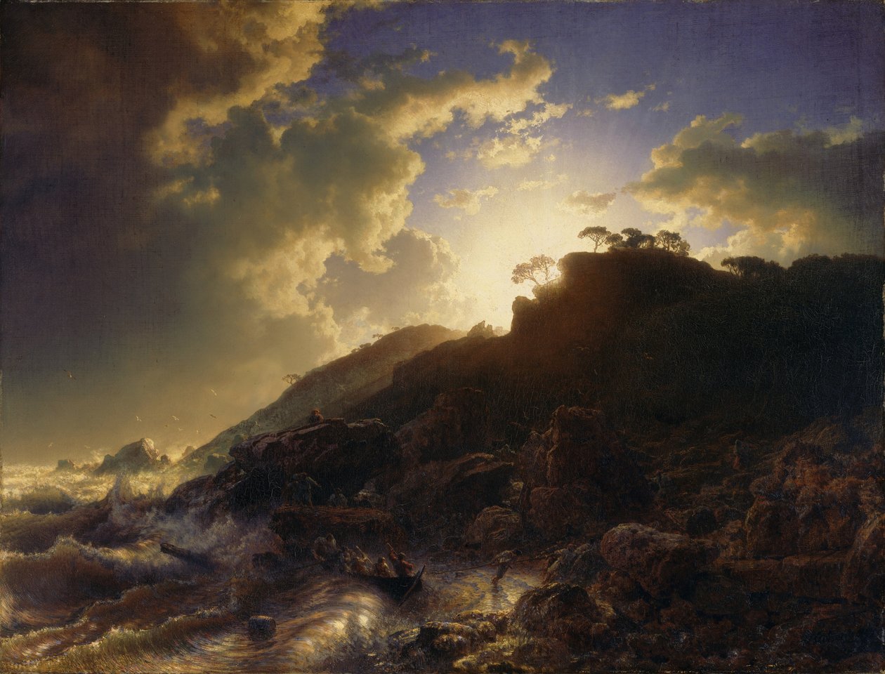 Francouzsky: Coucher de soleil après une tempête sur la côte de la Sicile Západ slunce po bouři na pobřeží Sicílie od Andreas Achenbach