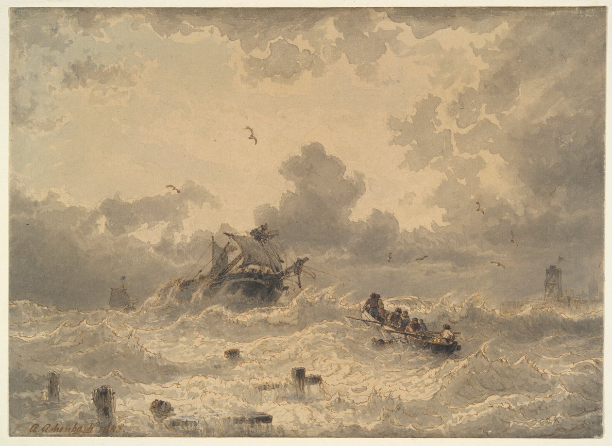 Bouře na moři od Andreas Achenbach