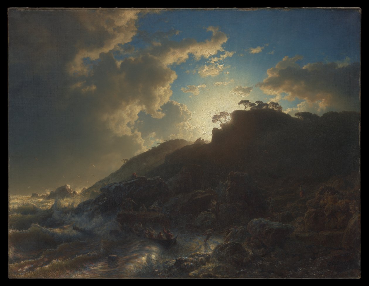 Západ slunce po bouřce na sicilském pobřeží od Andreas Achenbach
