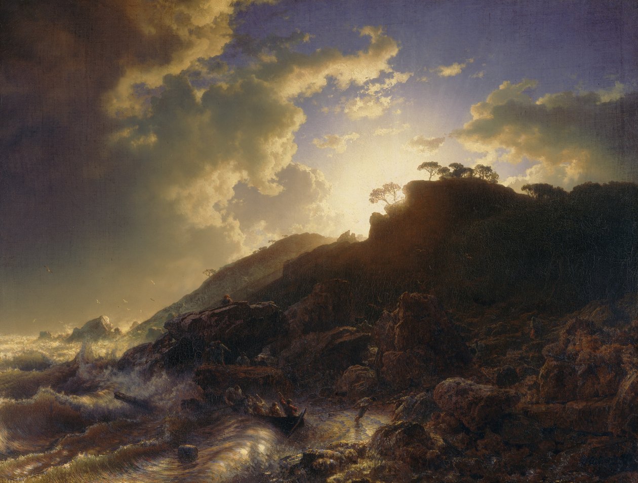 Západ slunce po bouři na pobřeží Sicílie, 1853. od Andreas Achenbach