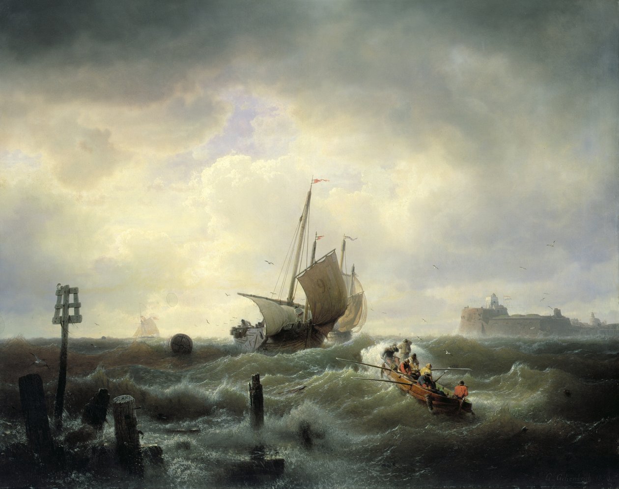Vjezd do přístavu v Hellevoetsluys od Andreas Achenbach