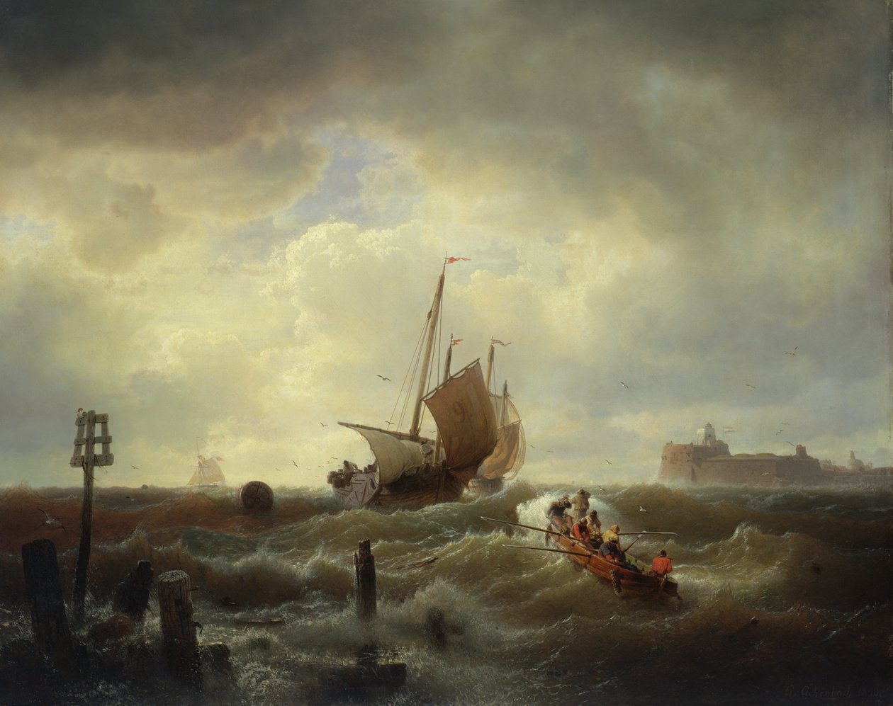 Vchod do přístavu v Hellevoetsluis, 1850 od Andreas Achenbach