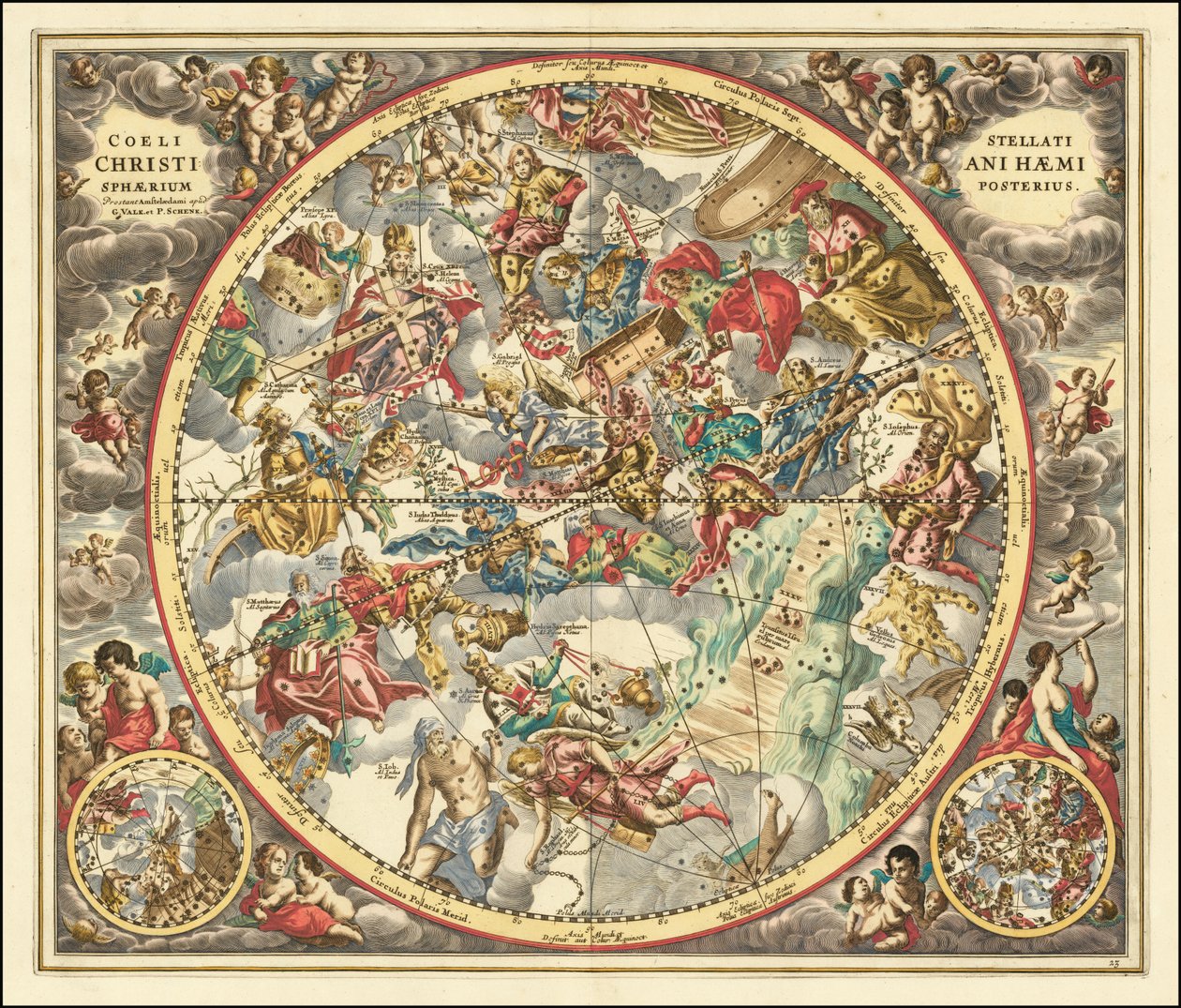1660 nebeská mapa znázorňující souhvězdí podle křesťanské symboliky od Andreas Cellarius