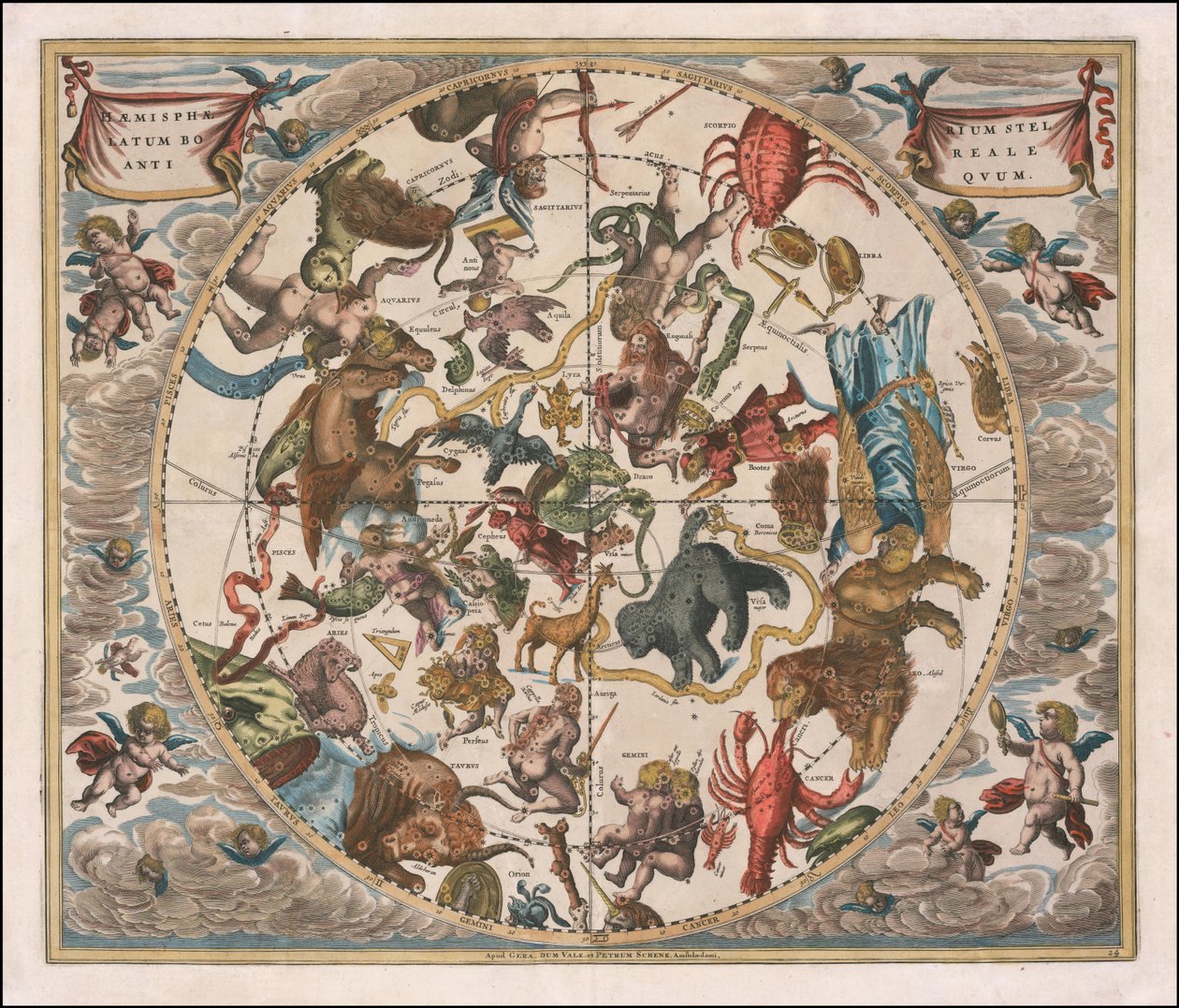 Nebeská mapa z roku 1660 - Haemisphaerium Stellatum Boreale Antiquum od Andreas Cellarius
