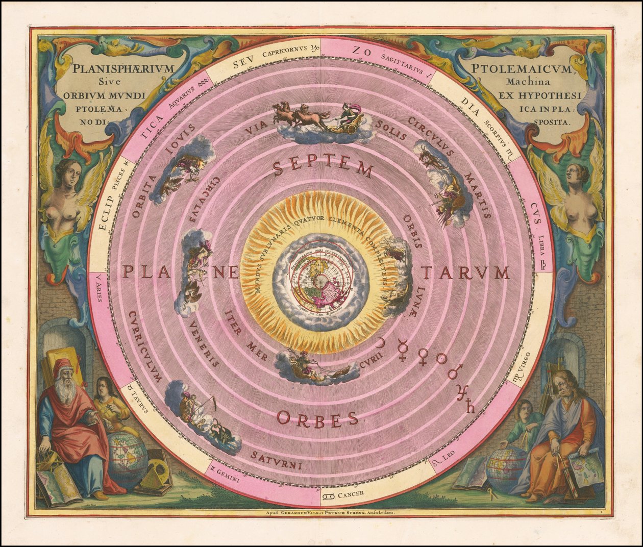 Nebeská mapa z roku 1660 znázorňující model vesmíru Klaudia Ptolemaia od Andreas Cellarius