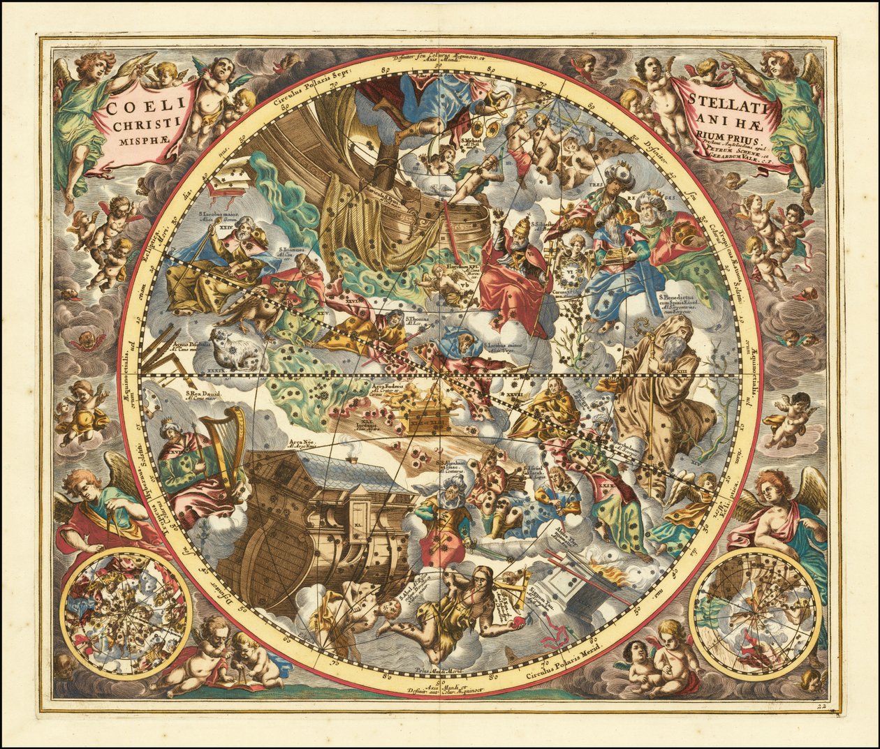 1660 nebeská mapa souhvězdí podle křesťanské symboliky od Andreas Cellarius