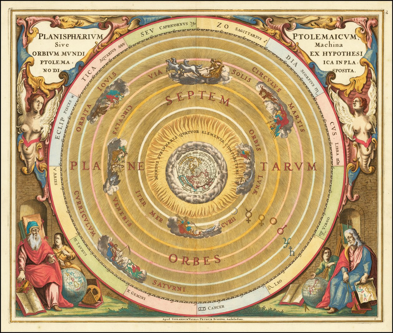 Ilustrace geocentrického modelu vesmíru Klaudia Ptolemaia z roku 1660 od Andreas Cellarius