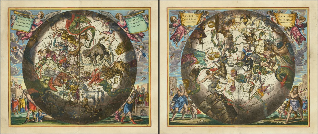 Haemisphaerium Stellatum Boreale Cum Aequali Sphaerarum Proportione - Haemisphaerium Stellatum Australe Cum Aequali Sphaerarum Proportione od Andreas Cellarius