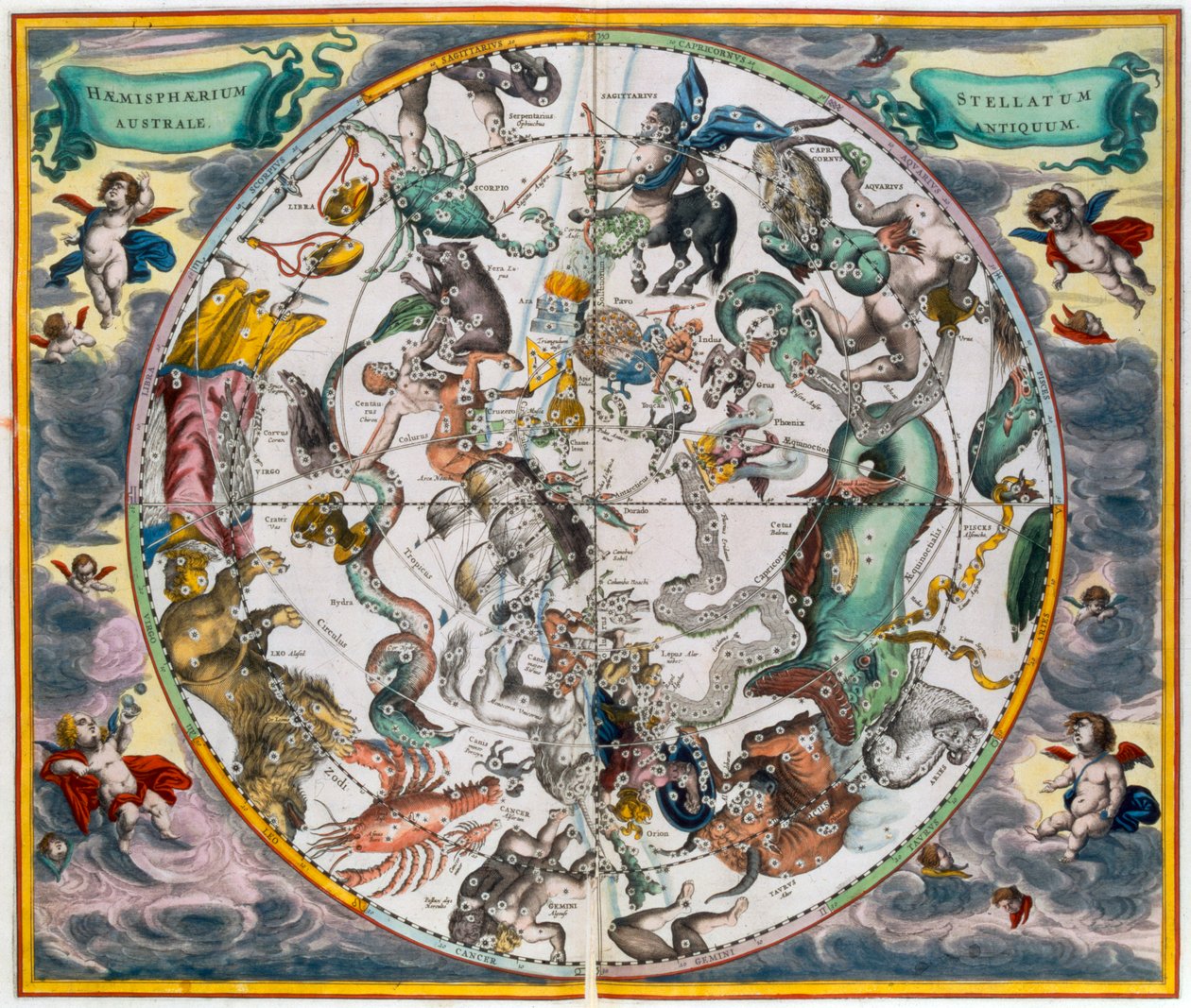 Mapa nebeské jižní polokoule, 1660-1661 od Andreas Cellarius